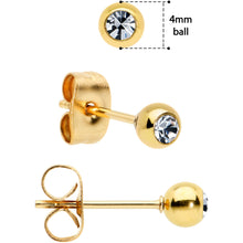 Load image into Gallery viewer, 3mm 4mm 5mm Clear Gem Gold Tone Ball 316L Steel Stud Earrings 3 Pack