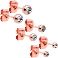 Load image into Gallery viewer, 3mm 4mm 5mm Clear Gem Rosy Tone Ball 316L Steel Stud Earrings 3 Pack