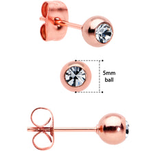 Load image into Gallery viewer, 3mm 4mm 5mm Clear Gem Rosy Tone Ball 316L Steel Stud Earrings 3 Pack