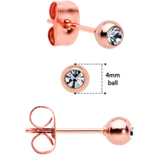 Load image into Gallery viewer, 3mm 4mm 5mm Clear Gem Rosy Tone Ball 316L Steel Stud Earrings 3 Pack