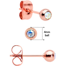 Load image into Gallery viewer, 3mm 4mm 5mm Aurora Gem Rosy Tone Ball 316L Steel Stud Earrings 3 Pack