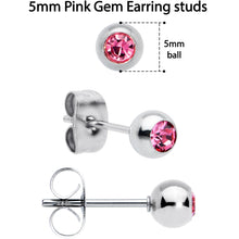 Load image into Gallery viewer, Pink Gem 3mm to 5mm Ball End Stud Earrings Set of 3