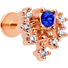 Load image into Gallery viewer, 16G 1/4 Blue Clear Gem Rose Gold Tone Glamour Flare Labret