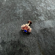 Load image into Gallery viewer, 16G 1/4 Blue Clear Gem Rose Gold Tone Glamour Flare Labret