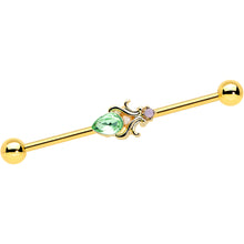 Load image into Gallery viewer, 14G Green Gem Gold Tone Shades of Spring Industrial Barbell 38mm