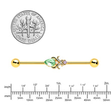 Load image into Gallery viewer, 14G Green Gem Gold Tone Shades of Spring Industrial Barbell 38mm