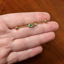 Load image into Gallery viewer, 14G Green Gem Gold Tone Shades of Spring Industrial Barbell 38mm