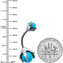 Load image into Gallery viewer, Blue Turquoise Skeleton Hand Halloween Double Mount Belly Ring