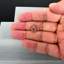 Load image into Gallery viewer, 16G 3/8 Blue Gem Rose Gold Tone Glamour Flare Hinged Segment Ring