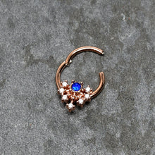 Load image into Gallery viewer, 16G 3/8 Blue Gem Rose Gold Tone Glamour Flare Hinged Segment Ring