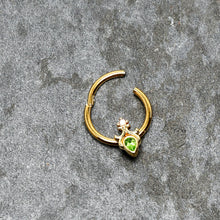 Load image into Gallery viewer, 16G 3/8 Green Gem Gold Tone Shades of Spring Hinged Segment Ring