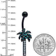 Load image into Gallery viewer, Clear Gem Black Night Palm Tree Dangle Belly Ring