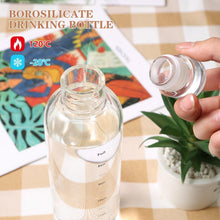Load image into Gallery viewer, 750ml Large Capacity Glass Water Bottle With Time Marker Cover For Water Drink Transparent Milk Juice Simple Cup Birthday Gift Sport Grey Glass Bottle Glass Bottle with Hourly Time Marker Leak Proof Reusable Water Bottle