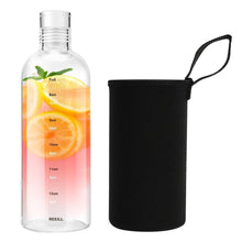 Load image into Gallery viewer, 750ml Large Capacity Glass Water Bottle With Time Marker Cover For Water Drink Transparent Milk Juice Simple Cup Birthday Gift Sport Grey Glass Bottle Glass Bottle with Hourly Time Marker Leak Proof Reusable Water Bottle