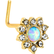 Load image into Gallery viewer, 20G 7mm White Faux Opal Gold Tone Heart Sun L Shape Nose Ring