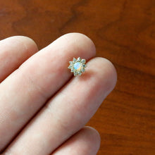 Load image into Gallery viewer, 20G 7mm White Faux Opal Gold Tone Heart Sun L Shape Nose Ring