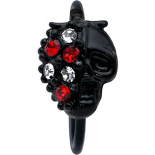 Load image into Gallery viewer, 20G 5/16 Red Clear Gem Black Skull Halloween Nose Hoop
