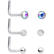 Load image into Gallery viewer, 20G 1/4 Aurora Clear CZ Gem Flower L Shape Nose Ring Set of 6