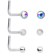 Load image into Gallery viewer, 20G 1/4 Aurora Pink CZ Gem Flower L Shape Nose Ring Set of 6