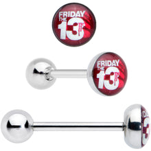 Load image into Gallery viewer, Licensed Friday the 13th Mask Splatter Barbell Tongue Ring Set of 4