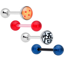 Load image into Gallery viewer, Licensed Dragonball Z Blue Red Star Kanji Barbell Tongue Ring Set of 4