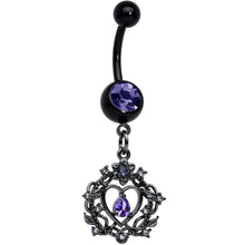 Load image into Gallery viewer, Purple Gem Black Regal Crown Dangle Belly Ring