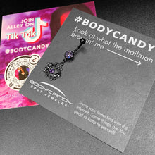 Load image into Gallery viewer, Purple Gem Black Regal Crown Dangle Belly Ring