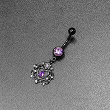 Load image into Gallery viewer, Purple Gem Black Regal Crown Dangle Belly Ring