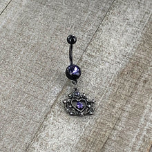 Load image into Gallery viewer, Purple Gem Black Regal Crown Dangle Belly Ring