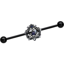 Load image into Gallery viewer, 14G Purple Gem Black Regal Crown Heart Industrial Barbell 38mm
