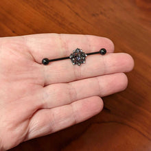 Load image into Gallery viewer, 14G Purple Gem Black Regal Crown Heart Industrial Barbell 38mm