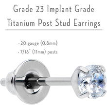 Load image into Gallery viewer, 3mm Clear CZ Gem Implant Grade Titanium Stud Earrings