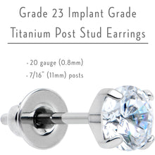 Load image into Gallery viewer, 4mm Clear CZ Gem Implant Grade Titanium Stud Earrings