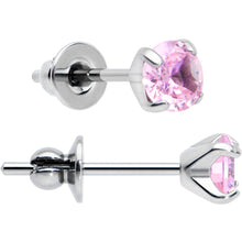Load image into Gallery viewer, 4mm Pink CZ Gem Implant Grade Titanium Stud Earrings