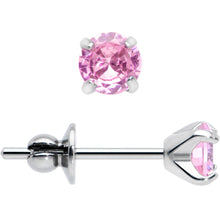 Load image into Gallery viewer, 4mm Pink CZ Gem Implant Grade Titanium Stud Earrings