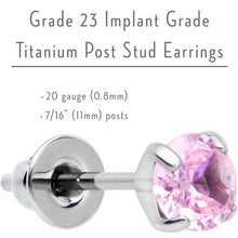 Load image into Gallery viewer, 4mm Pink CZ Gem Implant Grade Titanium Stud Earrings