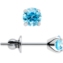 Load image into Gallery viewer, 4mm Blue CZ Gem Implant Grade Titanium Stud Earrings