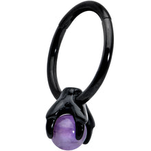 Load image into Gallery viewer, 16G 3/8 Purple Amethyst Black Claw Hand Hinged Segment Ring