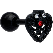 Load image into Gallery viewer, 16G 1/4 Red Clear Gem Black Heart Key Cartilage Tragus Earring