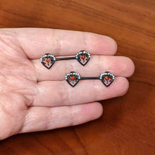 Load image into Gallery viewer, 14G 9/16 Red Clear Gem Black Key Heart Barbell Nipple Ring Set