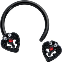 Load image into Gallery viewer, 16G 3/8 Clear Red Gem Black Key Heart Horseshoe Circular Barbell