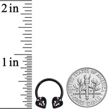 Load image into Gallery viewer, 16G 3/8 Clear Red Gem Black Key Heart Horseshoe Circular Barbell