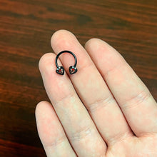 Load image into Gallery viewer, 16G 3/8 Clear Red Gem Black Key Heart Horseshoe Circular Barbell