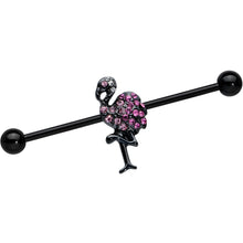 Load image into Gallery viewer, 14G Pink Gem Black Fashion Flamingo Industrial Barbell 38mm
