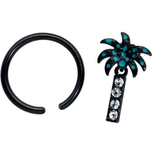 Load image into Gallery viewer, 16G 3/8 Clear Gem Black Night Palm Tree Dangle BCR Captive Ring