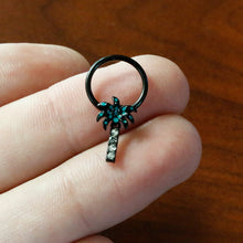 Load image into Gallery viewer, 16G 3/8 Clear Gem Black Night Palm Tree Dangle BCR Captive Ring