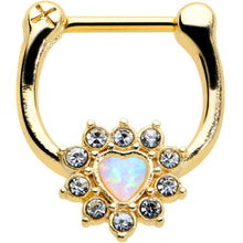 Load image into Gallery viewer, 16G 5/16 White Faux Opal Gold Tone Sun Heart Cartilage Clicker