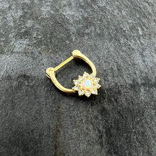 Load image into Gallery viewer, 16G 5/16 White Faux Opal Gold Tone Sun Heart Cartilage Clicker