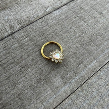Load image into Gallery viewer, 16G 3/8 White Faux Opal Gold Tone Sun Heart Hinged Segment Ring