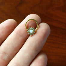 Load image into Gallery viewer, 16G 3/8 White Faux Opal Gold Tone Sun Heart Hinged Segment Ring
